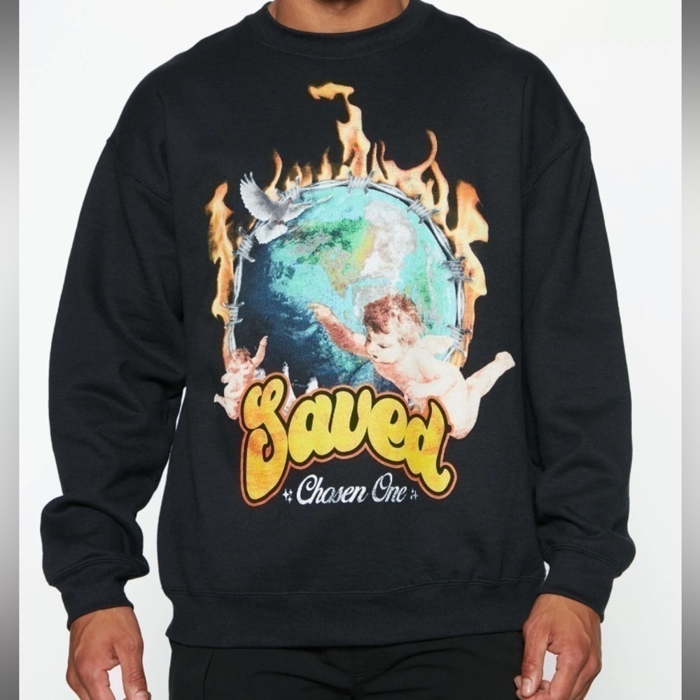 Fashion, nova men save the world, crewneck sweatshirt, black size L